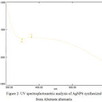 Figure 2: UV spectrophotometric analysis of AgNPS synthesized from Alternata alternaria