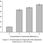 Figure 2: Total biomass of Tilapia fed with chamomile (Matricaria L.) for 28 days.