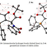 Figure 16: Intramolecular hydrogen bonds (dotted lines) in Z-4c and E-4c geometrical isomers of stable ylides.