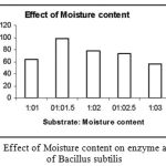 Figure 5: Effect of Moisture content on enzyme activity of Bacillus subtilis.