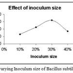 Figure 6: The Effect of varying Inoculum size of Bacillus subtilis on enzyme activity.