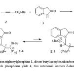 Fig. 1. The reaction between triphenylphosphine 1, di-tert-butyl acetylenedicarboxylate 2 and indoline-2-one 3 for generation of stable phosphorus ylide 4, two rotational isomers Z-4and E-4 (major and minor, respectively) for ylide 4