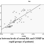 Figure 1: The correlation between levels of serum HA and COMP in RA patients (slow and rapid groups of patients)