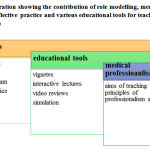 Figure 2: Illustration showing the contribution of role modelling, mentoring, hidden curriculum, reflective practice and various educational tools for teaching medical professionalism