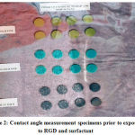 Figure 2: Contact angle measurement specimens prior to exposure to RGD and surfactant