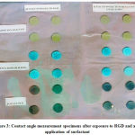 Figure 3: Contact angle measurement specimens after exposure to RGD and after application of surfactant
