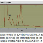 Figure 9: Dopamine release by K+ depolarization. A representative chromatogram showing the retention time of the dopamine peak a sample treated with 50 mM KCl for 15 minutes