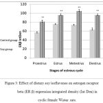 Figure 3: Effect of dietary soy isoflavones on estrogen receptor beta (ER β) expression integrated density (Int Den) in cyclic female Wistar rats.