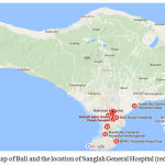 Figure 1: Map of Bali and the location of Sanglah General Hospital (red balloon).