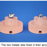 Figure 1: The two metals dies fixed in their acrylic bases