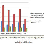 Figure 4: Self-reported incidence of plaque deposits, halitosis and gingival bleeding.