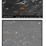 Figure 5: A SEM image of experimental specimen (0.75% HNTs-PEMA) at 100um and (B)SEM image of experimental specimen (1%HNTs-PEMA) at 300um.
