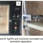 Figure 3: A and B, AgNPs and monomer sonicated using a probe sonication apparatus.