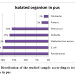 Distribution of the studied sample according to isolated organism in pus