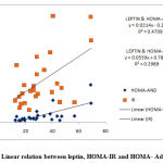 Figure 1: Linear relation between leptin, HOMA-IR and HOMA- Adiponectin